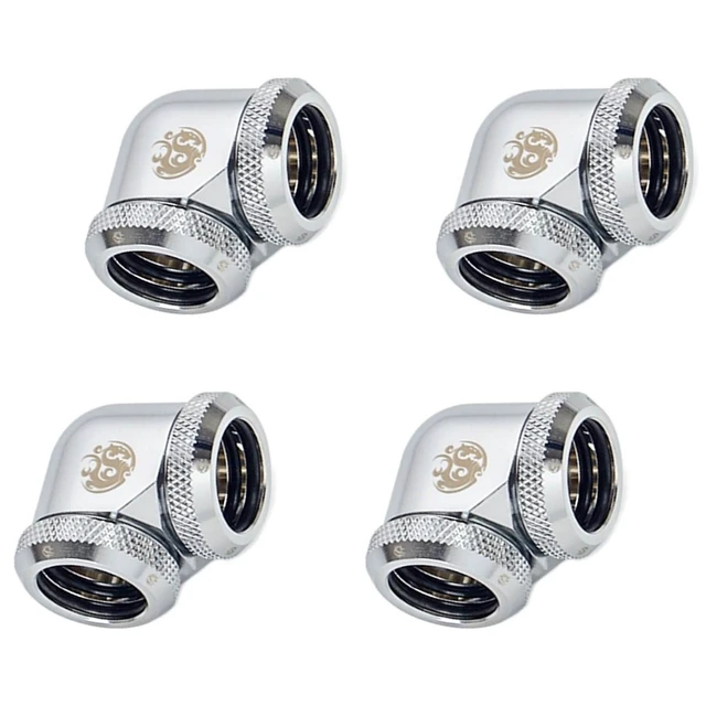 Alt view image 5 of 7 - Bitspower Dual Enhance Multi-Link Adapter Fitting for 16mm OD Rigid Tubing, 90 Degree Angle, Silver Shining, 4-pack