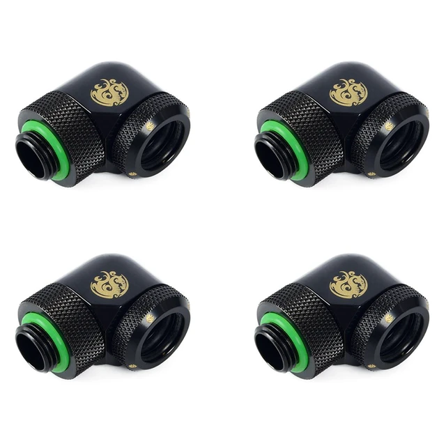 Alt view image 3 of 4 - Bitspower G1/4" to Enhance Multi-Link Adapter Fitting for 14mm OD Rigid Tubing, 90 Degree Rotary, Matte Black, 4-pack