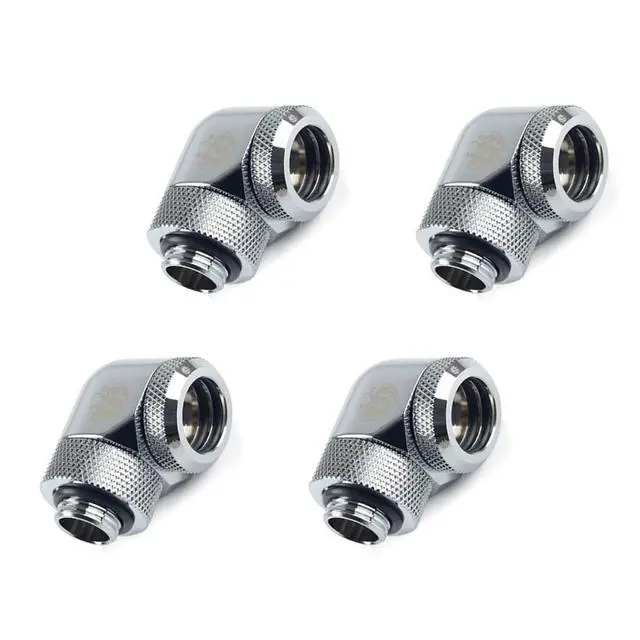 Alt view image 3 of 4 - Bitspower G1/4" to Enhance Multi-Link Adapter Fitting for 14mm OD Rigid Tubing, 90 Degree Rotary, Silver Shining, 4-pack