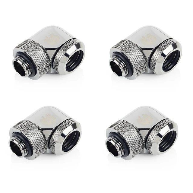 Alt view image 4 of 5 - Bitspower G1/4" to Enhance Multi-Link Adapter Fitting for 14mm OD Rigid Tubing, 90 Degree Rotary, Black Sparkle, 4-pack