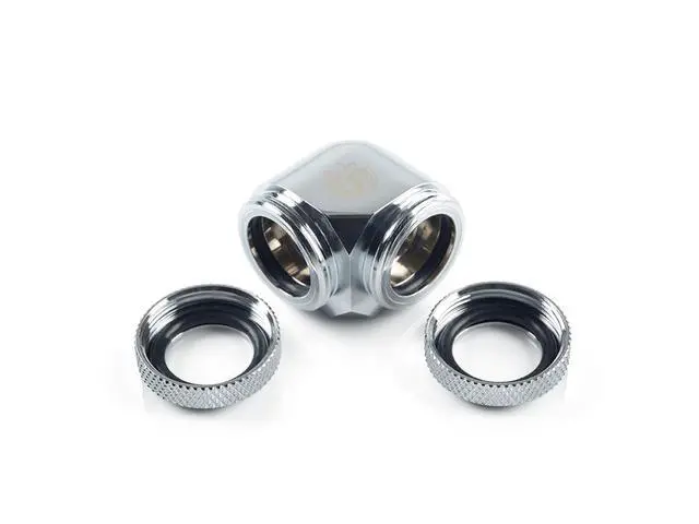 Alt view image 3 of 3 - Bitspower Dual Enhance Multi-Link Adapter Fitting for 14mm OD Rigid Tubing, 90 Degree Angle, Silver Shining