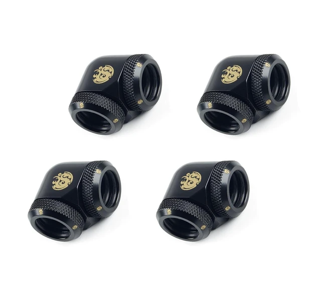 Alt view image 3 of 4 - Bitspower Dual Enhance Multi-Link Adapter Fitting for 14mm OD Rigid Tubing, 90? Angle (For Use with Bitspower Rigid Tubing Only), Matte Black, 4-pack
