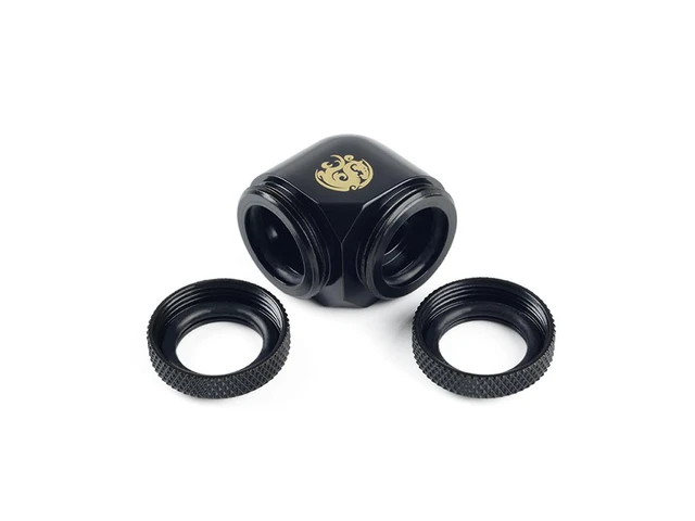 Alt view image 4 of 4 - Bitspower Dual Enhance Multi-Link Adapter Fitting for 14mm OD Rigid Tubing, 90? Angle (For Use with Bitspower Rigid Tubing Only), Matte Black, 4-pack