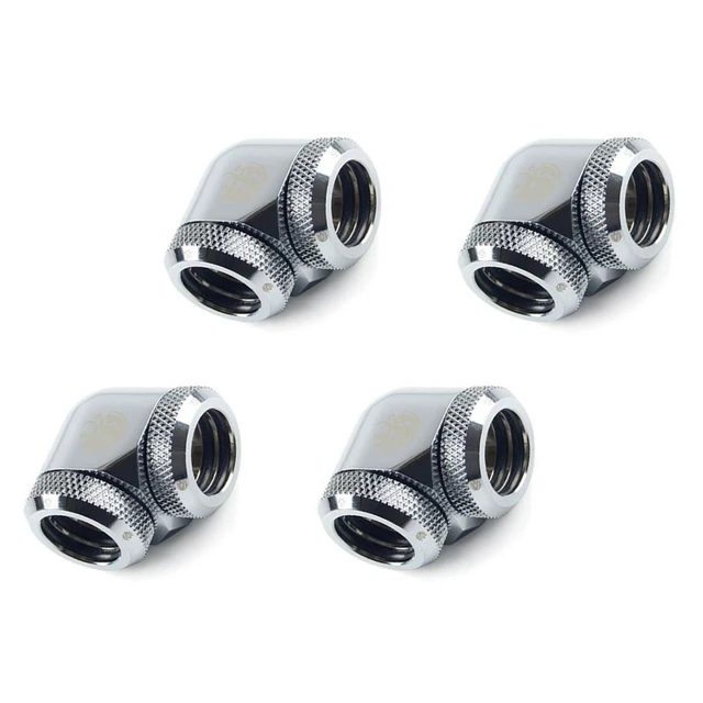 Alt view image 3 of 4 - Bitspower Dual Enhance Multi-Link Adapter Fitting for 14mm OD Rigid Tubing, 90 Degree Angle, Silver Shining, 4-pack