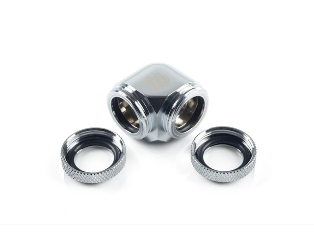 Alt view image 4 of 4 - Bitspower Dual Enhance Multi-Link Adapter Fitting for 14mm OD Rigid Tubing, 90 Degree Angle, Silver Shining, 4-pack