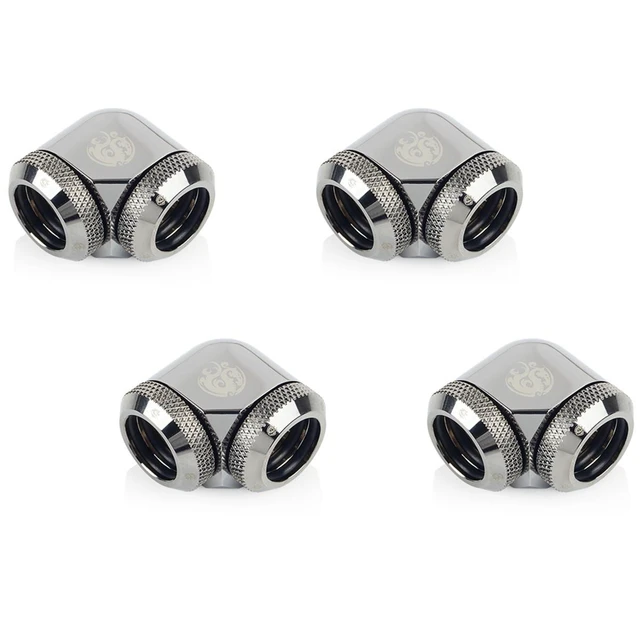 Alt view image 3 of 4 - Bitspower Dual Enhance Multi-Link Adapter Fitting for 14mm OD Rigid Tubing, 90 Degree Angle, Black Sparkle, 4-pack