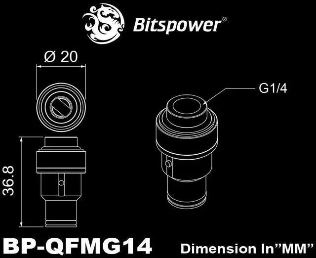 Alt view image 12 of 12 - Bitspower Quick Disconnect Male Fitting with G1/4" Extender, Silver Shining