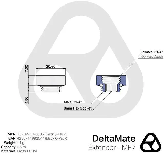 Alt view image 2 of 7 - Thermal Grizzly DeltaMate MF7 Extender Fitting, Black, 6-pack