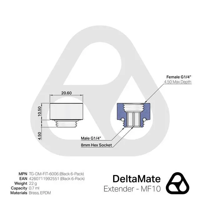 Alt view image 2 of 7 - Thermal Grizzly DeltaMate MF10 Extender Fitting, Black, 6-pack