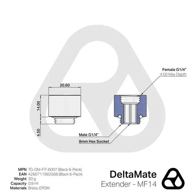 Alt view image 2 of 7 - Thermal Grizzly DeltaMate MF14 Extender Fitting, Black, 6-pack