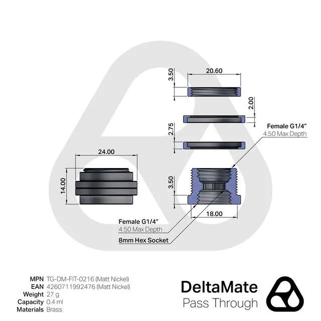 Alt view image 2 of 6 - Thermal Grizzly DeltaMate Pass Through, Matt Nickel