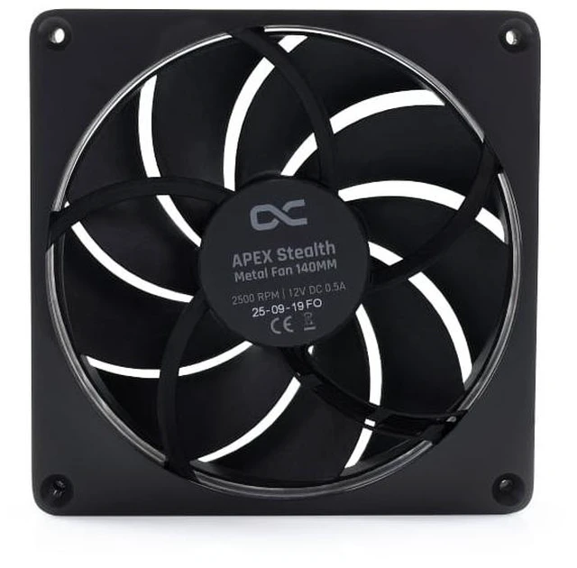 Alt view image 10 of 12 - Alphacool Apex Stealth Metal Fan 2500rpm Matte Black - 140x140x25mm, 140mm, 4-Pin PWM, 3.45 mmH2O, 93.9 CFM, 37.6 dBA, 12V (13760)