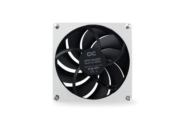 Alt view image 10 of 12 - Alphacool Apex Stealth Metal Fan 2500rpm Chrome - 140x140x25mm, 140mm, 4-Pin PWM, 3.45 mmH2O, 93.9 CFM, 37.6 dBA, 12V (13774)