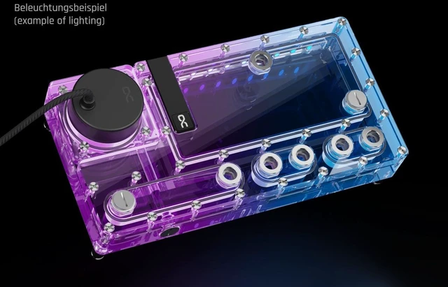 Alt view image 8 of 9 - Alphacool Core Distro Plate 280 VPP/D5 - Right with VPP D5 Apex Pump Reservoir, G1/4, 360ml, Acrylic, Clear (14574)