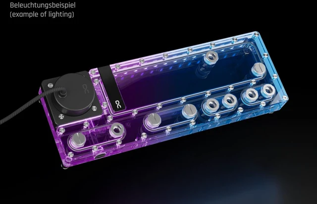 Alt view image 9 of 9 - Alphacool Core Distro Plate 360 Right D5/DDC V.2 with D5 Apex Pump Reservoir, G1/4, 190 ml, Acrylic, Clear (13874)