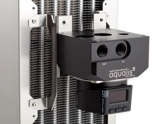 Alt view image 9 of 10 - Aquacomputer D5 140mm Fan Mounting Bracket, Stainless Steel (41125)