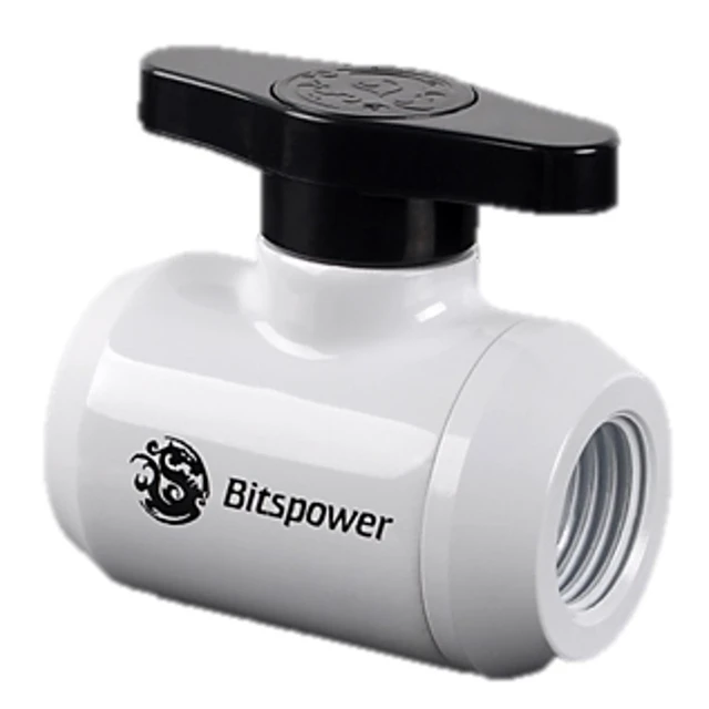 Alt view image 3 of 3 - Bitspower G1/4" Mini Valve with Black Handle, Deluxe White Body