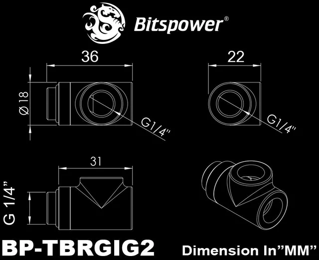 Alt view image 6 of 6 - Bitspower Deluxe White T-Block Rotary G1/4"& Inner G1/4"x2
