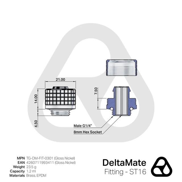 Alt view image 4 of 7 - Thermal Grizzly DeltaMate ST16 Compression Fitting for Soft Tubing, 10mm ID/16mm OD, Gloss Nickel, 6-pack