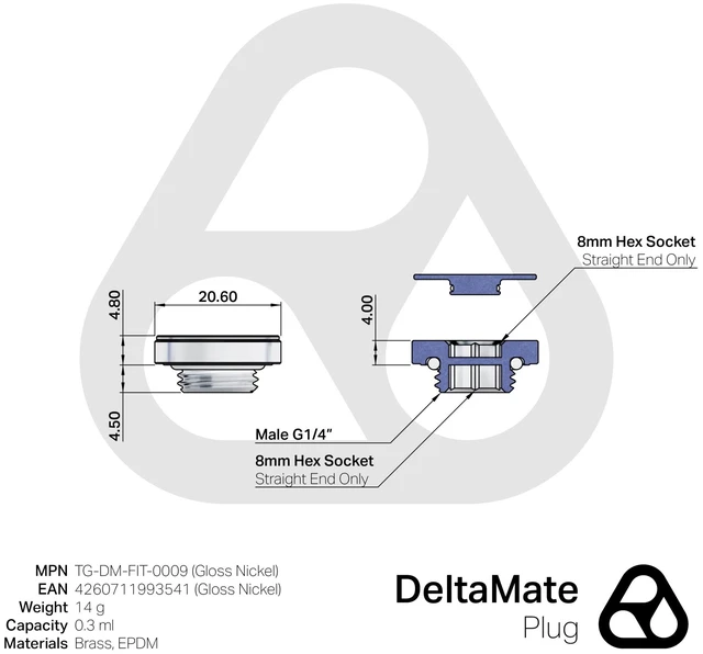 Alt view image 3 of 6 - Thermal Grizzly DeltaMate Plug, Gloss Nickel, 6-pack