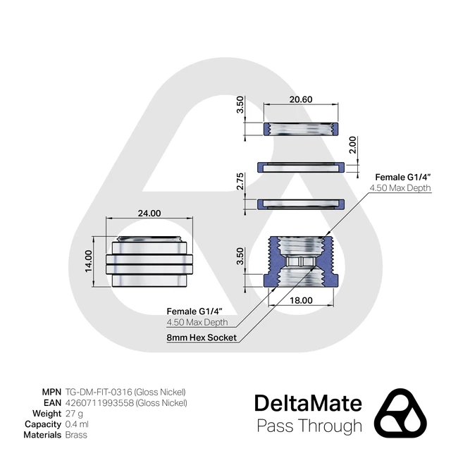 Alt view image 4 of 6 - Thermal Grizzly DeltaMate Pass Through, Gloss Nickel