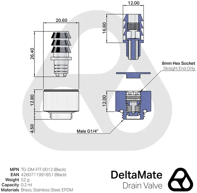 Alt view image 5 of 6 - Thermal Grizzly DeltaMate Drain Valve, Black
