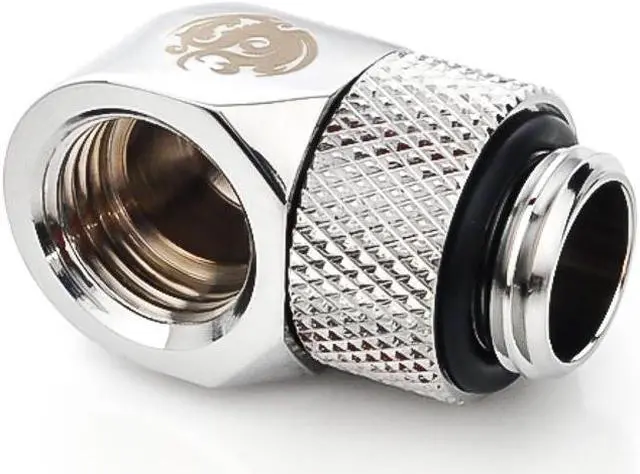 Alt view image 7 of 11 - Bitspower G1/4" Male to Female Extender Fitting, 90? Rotary, Silver Shining