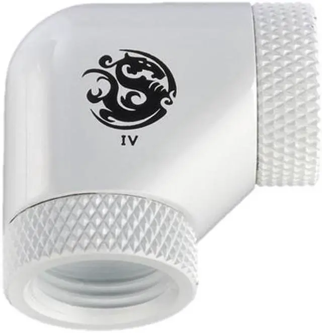 Alt view image 2 of 4 - Bitspower G1/4" Female to Female Extender Fitting, 90 Degree Dual Rotary, Deluxe White