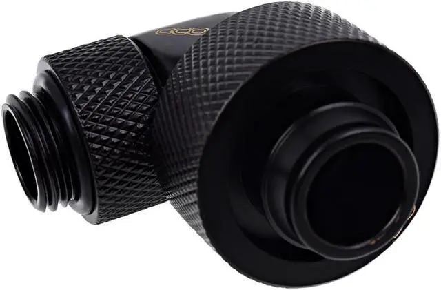 Main image of Alphacool Eiszapfen G1/4" to 13mm ID, 19mm OD Compression Fitting for Soft Tubing, 90 Degree Rotary, Deep Black