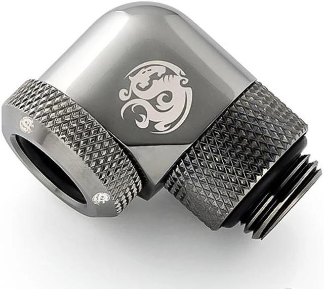Alt view image 2 of 5 - Bitspower G1/4" to Enhance Multi-Link Adapter Fitting for 12mm OD Rigid Tubing, 90 Degree Rotary, Black Sparkle, 4-pack