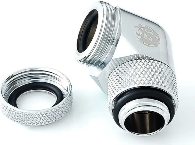 Alt view image 4 of 8 - Bitspower G1/4" to Enhance Multi-Link Adapter Fitting for 12mm OD Rigid Tubing, 90 Degree Rotary, Silver Shining, 4-pack