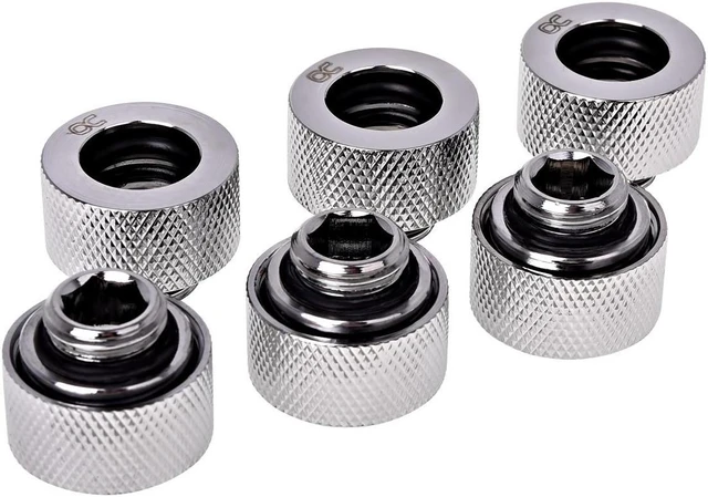Main image of Alphacool HT G1/4" Compression Fitting for Plexi (Acrylic) / Brass Hard Tubes, 13mm OD, Chrome, 6-pack
