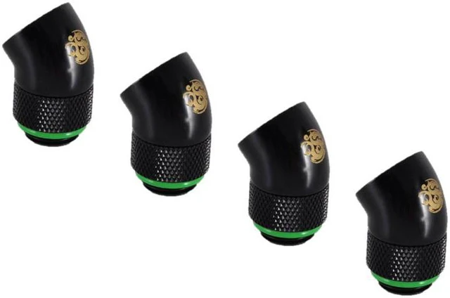 Main image of Bitspower G1/4" Male to Female Extender Fitting, 45 Degree Rotary, Matte Black, 4-pack