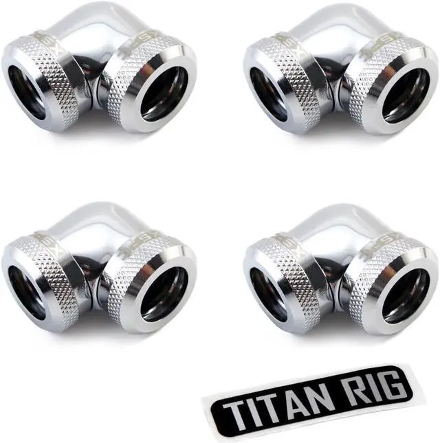 Main image of XSPC 10mm ID, 14mm OD Rigid Tubing 90 Degree Elbow Fitting, Chrome, 4-pack