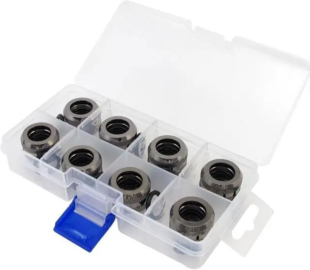 Main image of XSPC G1/4" to 10mm ID, 14mm OD Rigid Tubing Fitting, Black Chrome, 8-pack