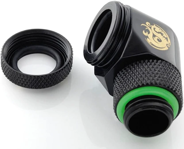 Alt view image 4 of 7 - Bitspower G1/4" to Enhance Multi-Link Adapter Fitting for 12mm OD Rigid Tubing, 90 Degree Rotary, Matte Black, 4-pack