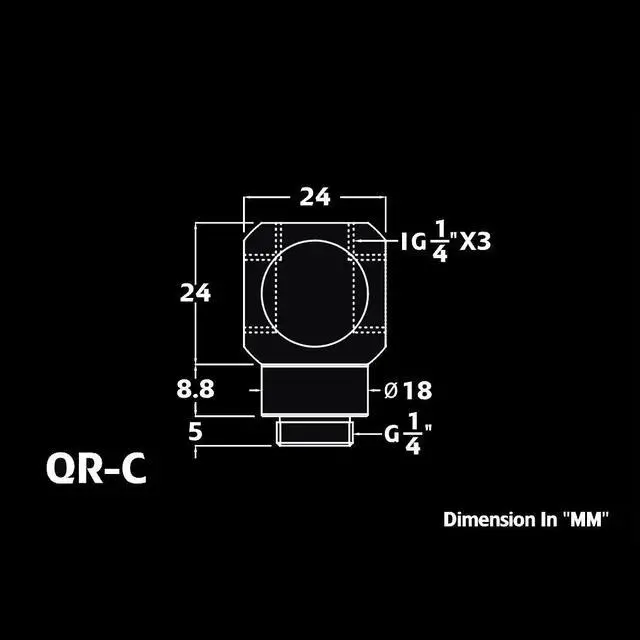 Alt view image 9 of 9 - Bitspower G1/4" Q-Rotary Extender Fitting with Triple G1/4" Female Ports, Rotary, Matte Black