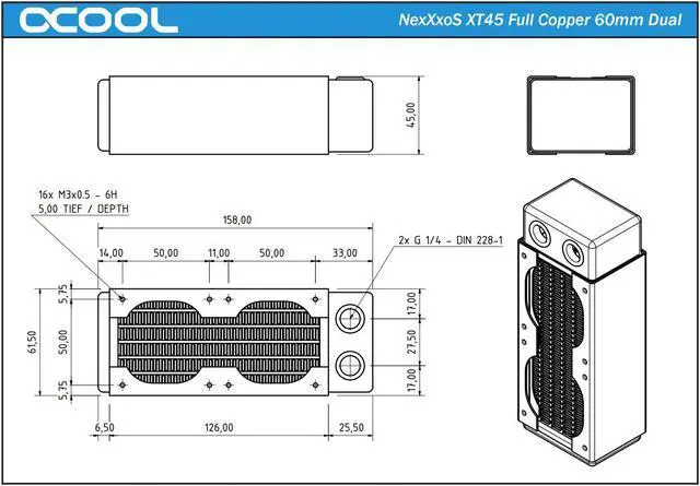 Alt view image 3 of 5 - Alphacool NexXxos XT45 Full Copper Radiator 120, 60mm x 2, Dual Fan, Black