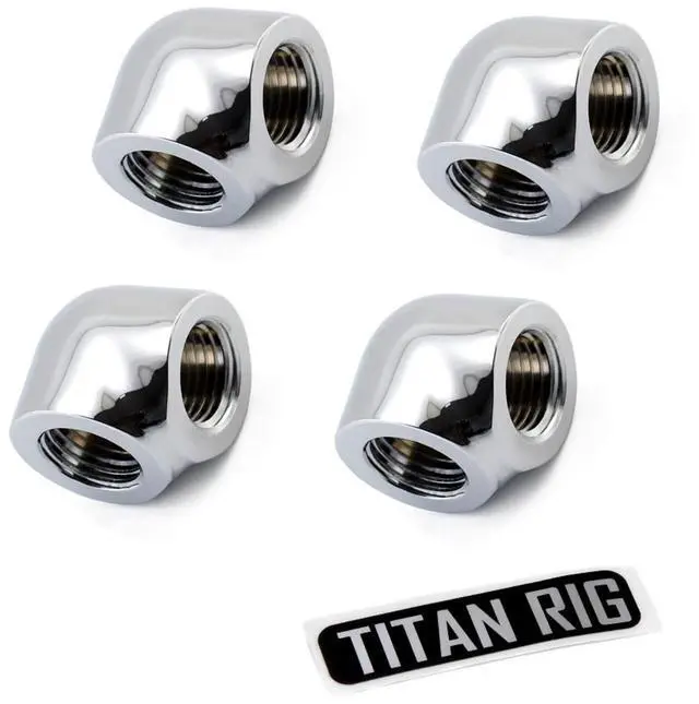 Main image of XSPC G1/4" Female to Female 90 Degree Elbow Fitting, Chrome, 4-pack