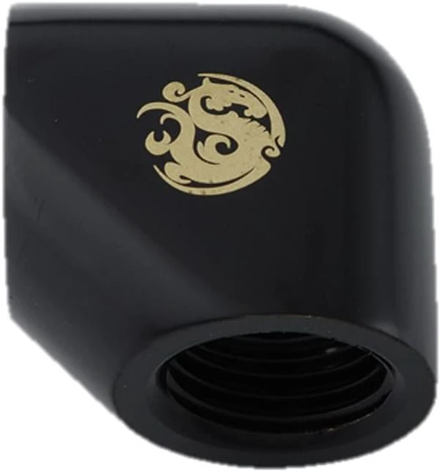 Alt view image 3 of 8 - Bitspower G1/4" Female to Female Extender Fitting, 90 Degree Angle, Matte Black, 4-pack