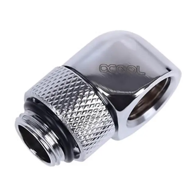 Alt view image 2 of 4 - Alphacool HF G1/4" Male to Female Fitting, 90 Degree Rotary, Chrome, 4-pack