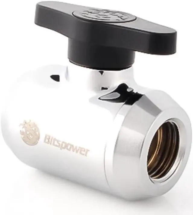 Main image of Bitspower G1/4" Mini Valve with Black Handle, Silver Shining Body