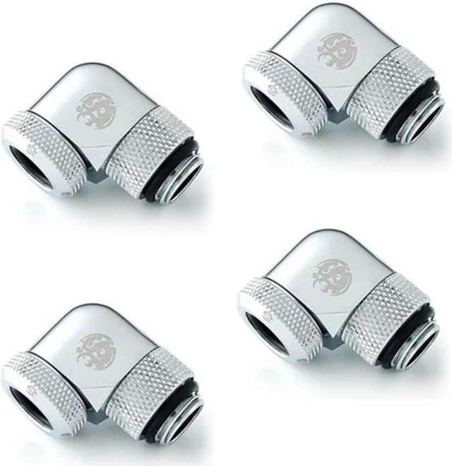 Main image of Bitspower G1/4" to Enhance Multi-Link Adapter Fitting for 12mm OD Rigid Tubing, 90 Degree Rotary, Silver Shining, 4-pack