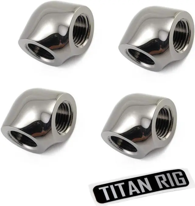 Main image of XSPC G1/4" Female to Female 90 Degree Elbow Fitting, Black Chrome, 4-pack