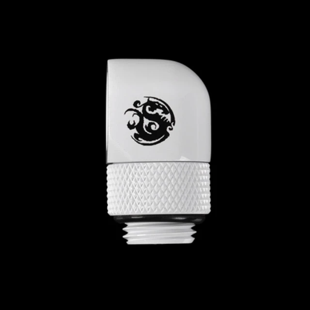 Alt view image 4 of 5 - Bitspower G1/4" Male to Female Extender Fitting, 90 Degree Rotary, Deluxe White, 4-pack