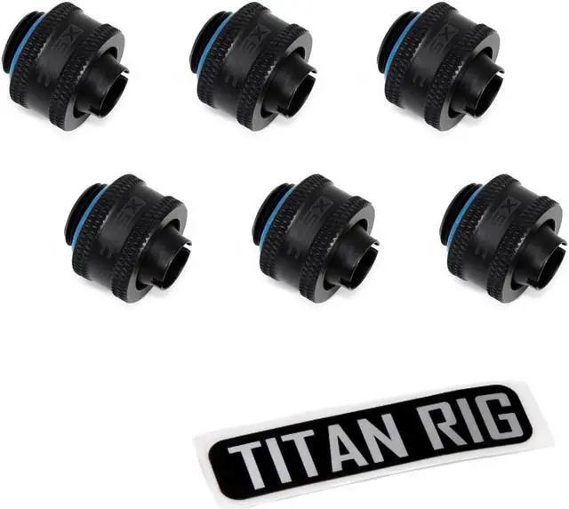 Main image of XSPC G1/4" to 3/8" ID, 1/2" OD Compression Fitting V2 for Soft Tubing, Matte Black, 6-pack