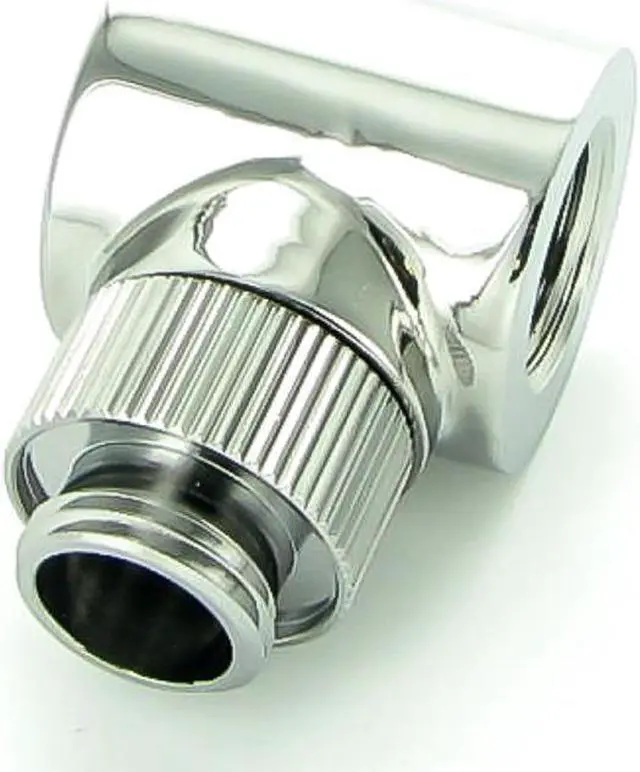 Alt view image 2 of 4 - Monsoon G1/4" 90 Degree Rotary Fitting with Light Port, 3/4" OD Matched Body, Chrome, 4-pack