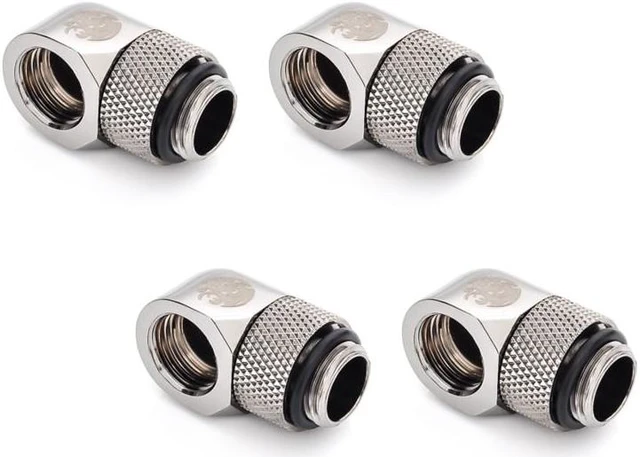 Main image of Bitspower G1/4" Male to Female Extender Fitting, 90 Degree Rotary, Black Sparkle, 4-pack