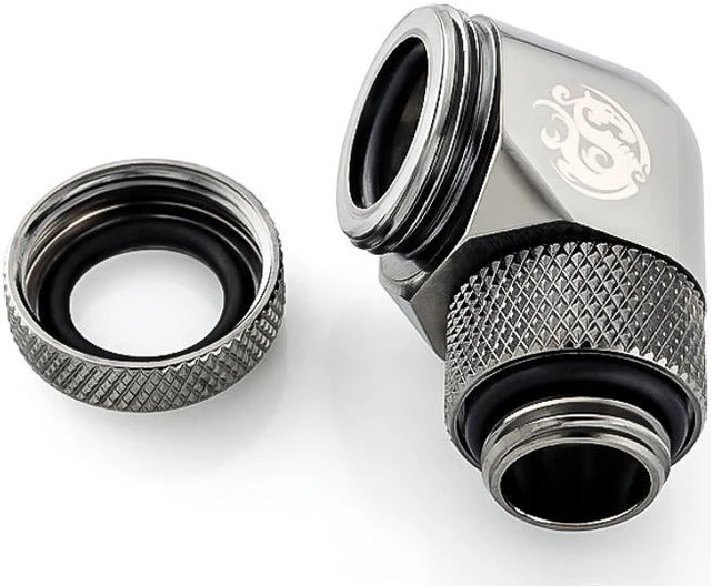 Alt view image 4 of 5 - Bitspower G1/4" to Enhance Multi-Link Adapter Fitting for 12mm OD Rigid Tubing, 90 Degree Rotary, Black Sparkle, 4-pack