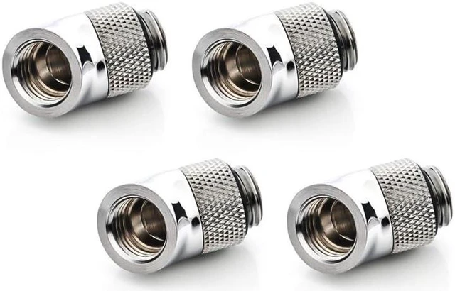 Main image of Bitspower G1/4" Male to Female Extender Fitting, 45 Degree Rotary, Silver Shining, 4-pack